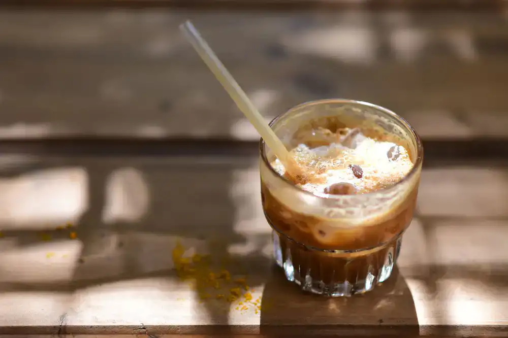 Iced espresso and chocolate shake in a tumbler
